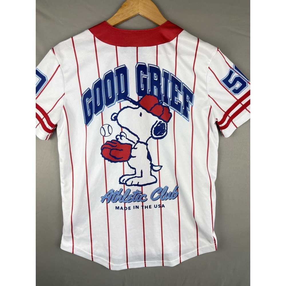 Peanuts Baseball Jersey Good Grief Athletic Club Size XS Snoopy Striped Official